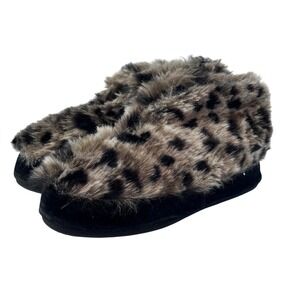 Tempur-Pedic Slippers‎ Leopard Print Faux Fur Women's Size 6.5-7.5 Cozy Booties